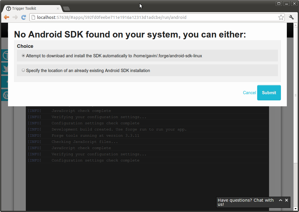 No Android SDK found on system