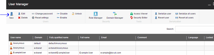 User manager screenshot