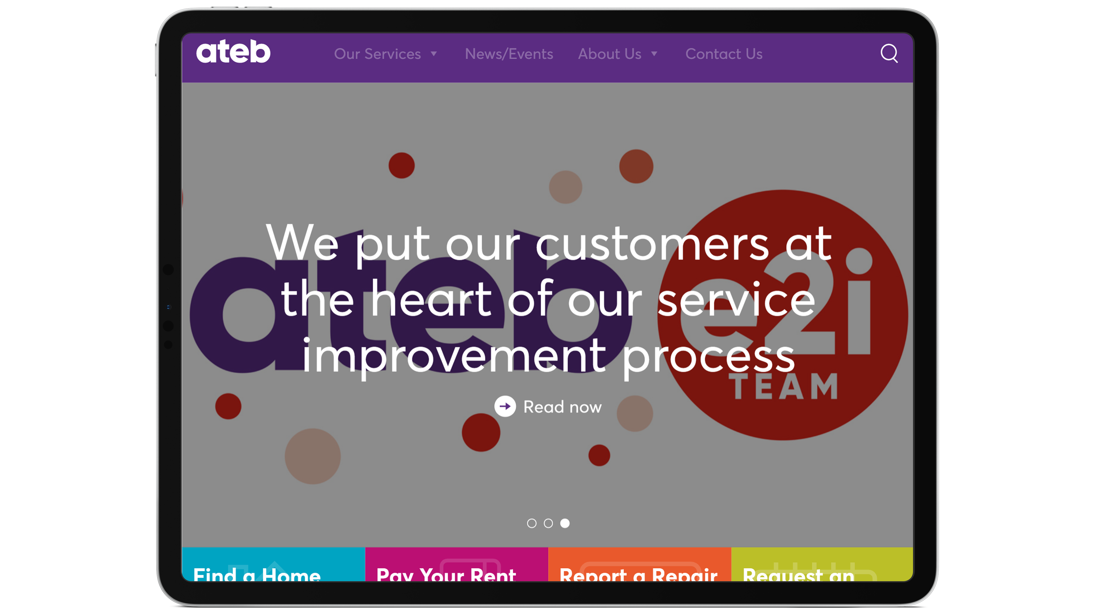 ateb home page screenshot