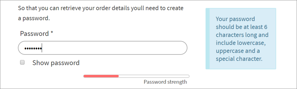 Screenshot showing password strength checker