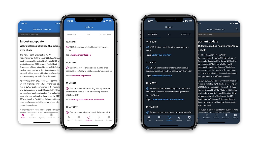 Screenshots of BMJ Best Practice app on mobile phones