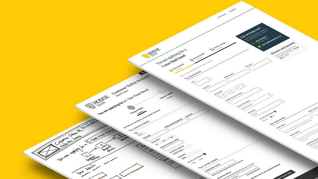 Examples of development of designs from sketches to wireframes