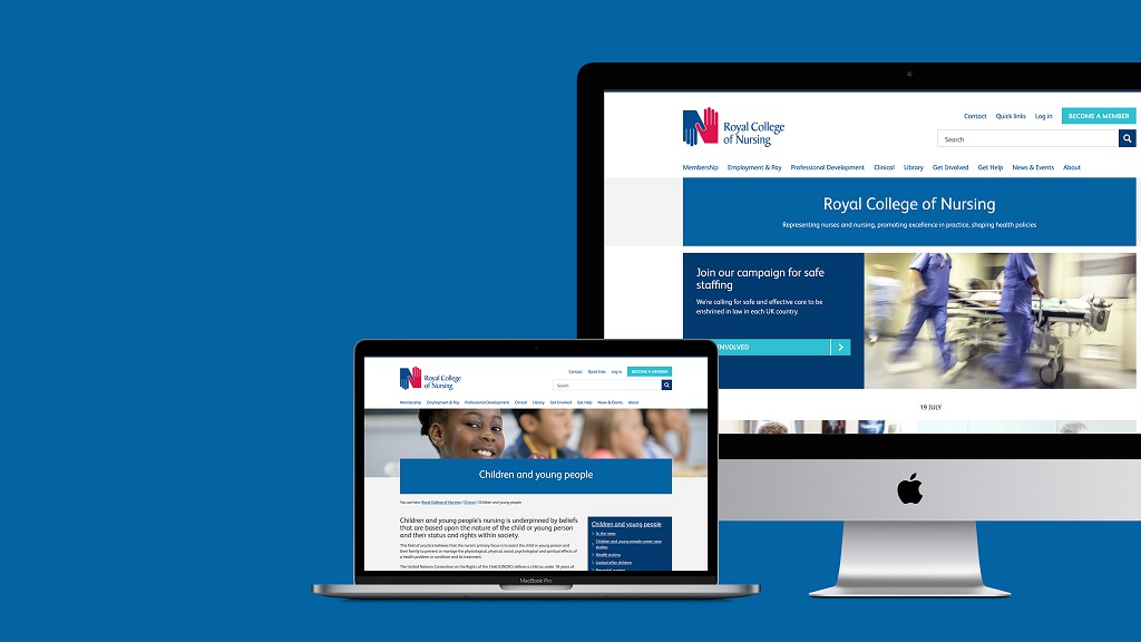 Screenshots of the RCN website on desktop and laptop screens