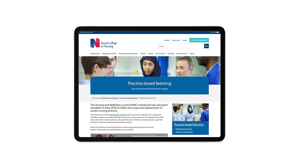 iPad screen view for Royal College of Nursing