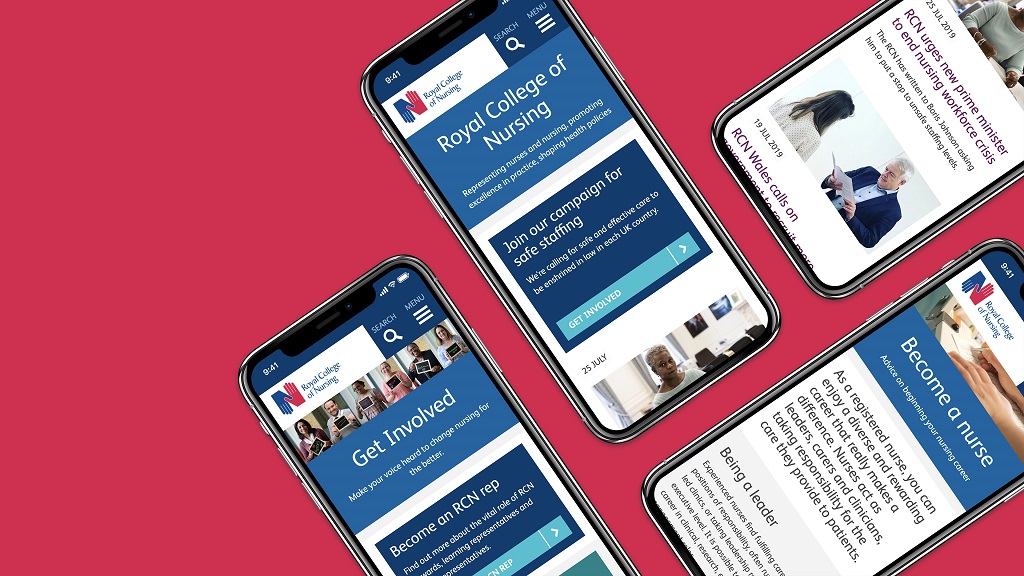 mobiles aligned on the surface with screen view for Royal College of Nursing