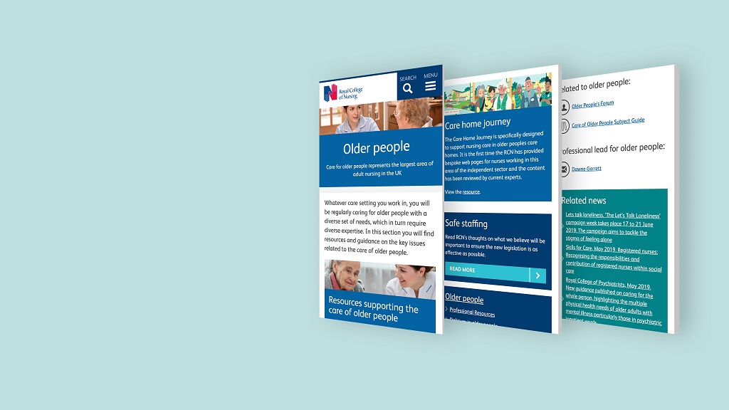 three website pages view for Royal College of Nursing