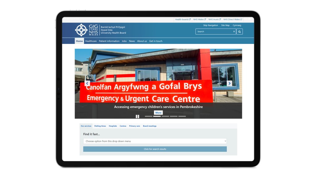 Screenshot of the NHS Wales Hywel Dda University Health Board website