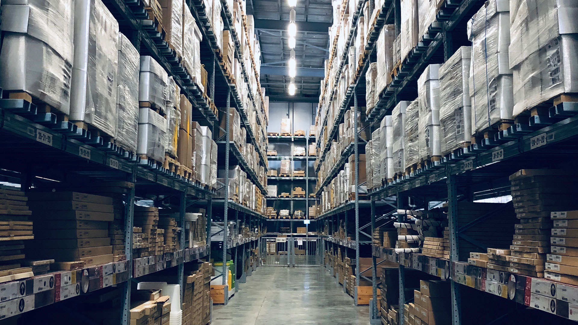 Warehouse with goods on shelves