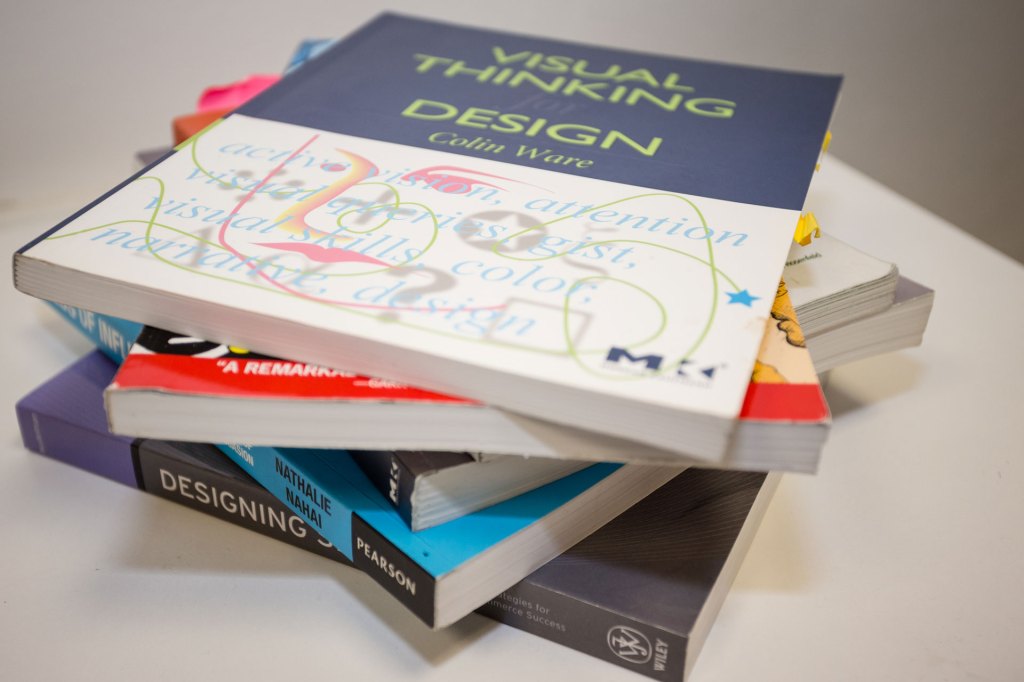 Stack of books with a design book on top