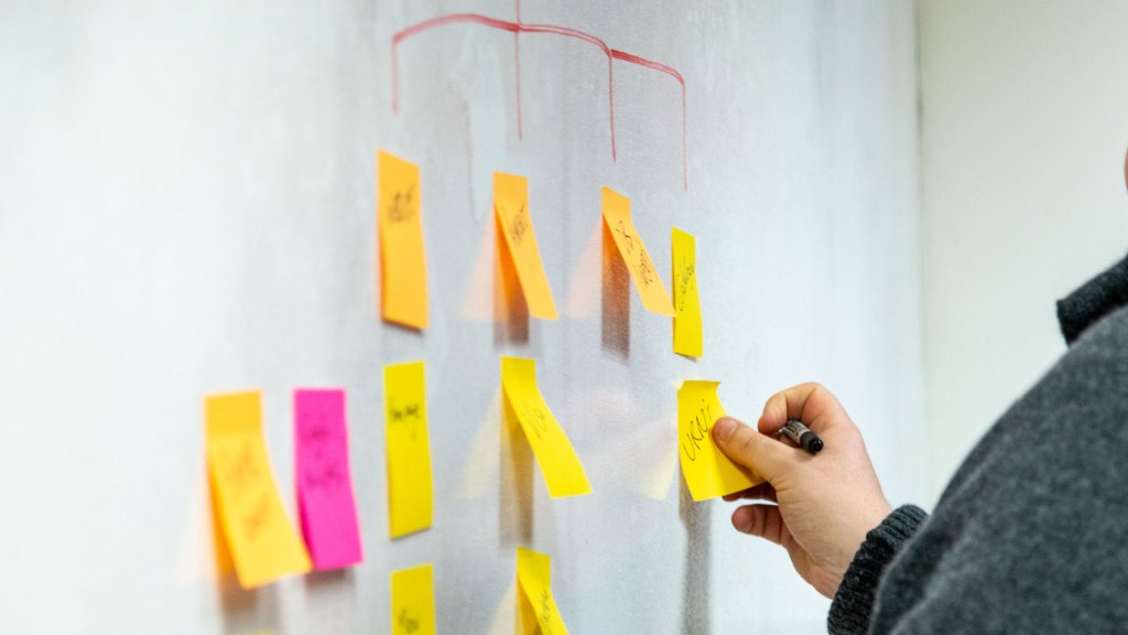 Mapping out an information architecture in post-it notes